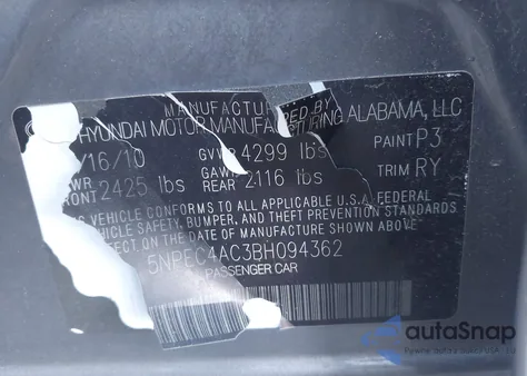 2011 Hyundai Sonata Limited from USA, damaged, VIN 5NPEC4AC3BH094362